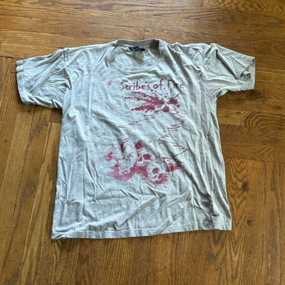 Vintage Scribes of Fire Band T-Shirt XL 212 Tag Gray Graphic Tee‎ Metal Rock